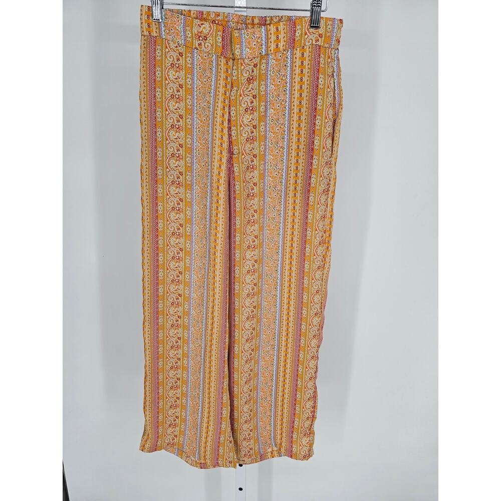 Dressform Los Angeles Womens Sz S Pull On Wide Leg Cropped Pants Gold Paisley